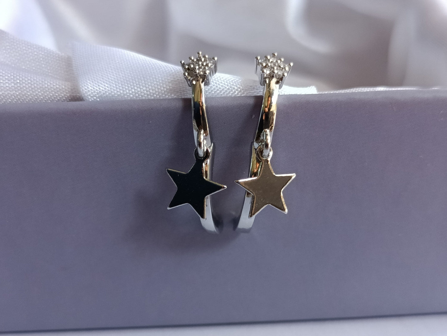 Tiny Star Shape Hoop Huggie Earrings For Her, Star Diamond Earrings, Minimalist Hoop Earrings, Everyday Wear Earrings, Valentine's Gifts