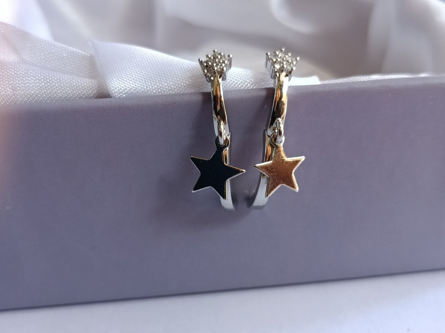 Tiny Star Shape Hoop Huggie Earrings For Her, Star Diamond Earrings, Minimalist Hoop Earrings, Everyday Wear Earrings, Valentine's Gifts