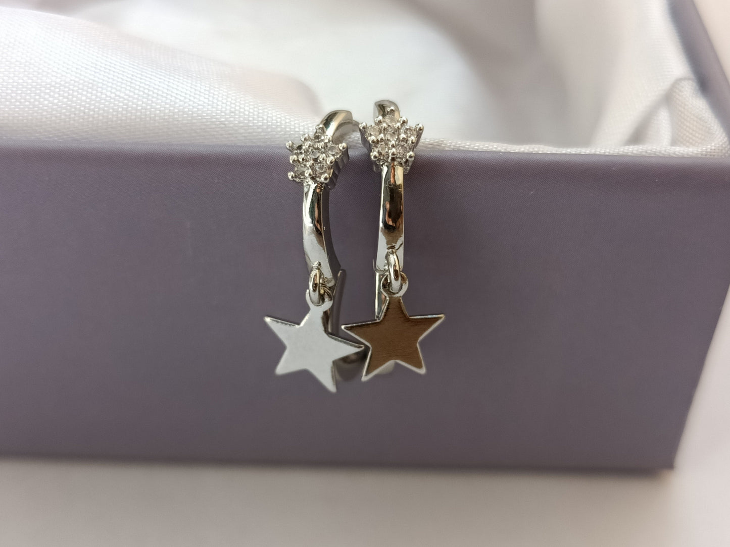 Tiny Star Shape Hoop Huggie Earrings For Her, Star Diamond Earrings, Minimalist Hoop Earrings, Everyday Wear Earrings, Valentine's Gifts