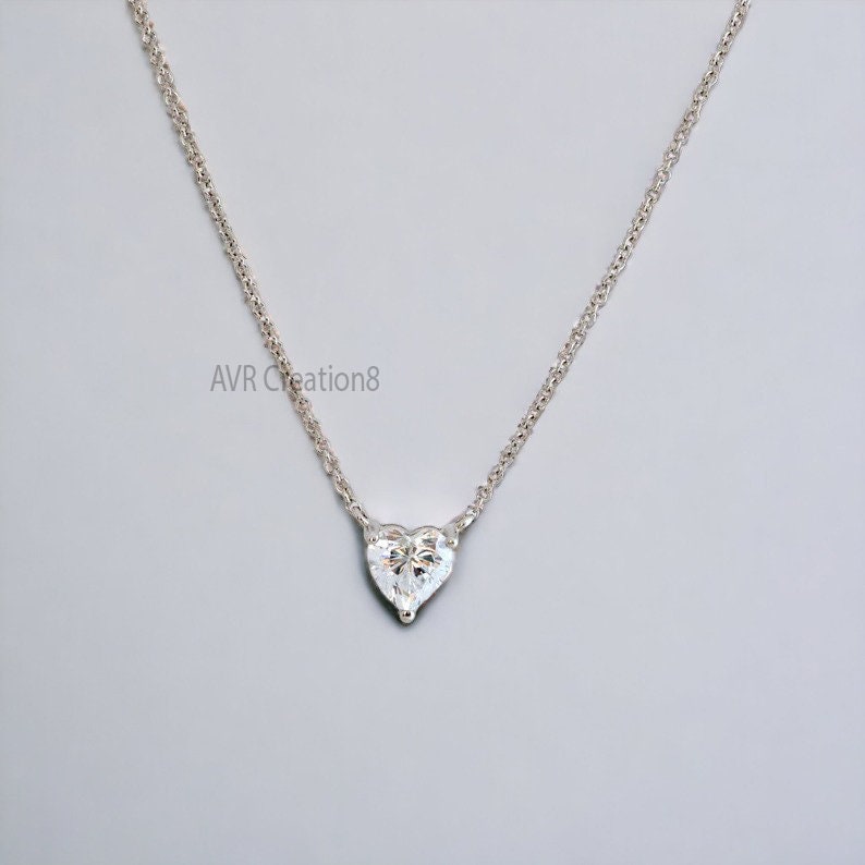 Dainty Gold Heart Solitaire Necklace | Bezel Set Clear Heart Cut Gemstone Pendant | Minimalist Love Necklace | Everyday Women Necklace