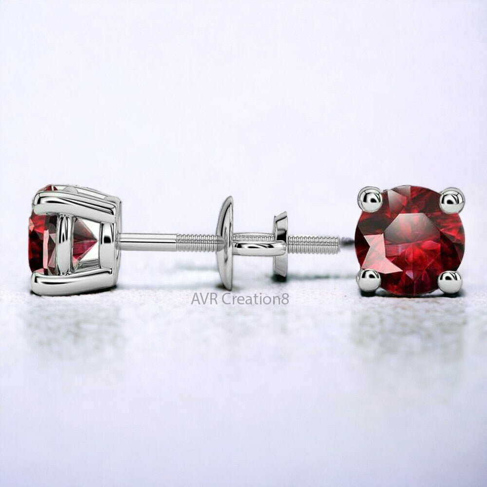 Red Ruby Stud Earrings, 925 Sterling Silver, Gemstone Earrings, Dainty Earrings, Solitaire Ruby Earrings, Mothers Day Gifts, Gifts For Her