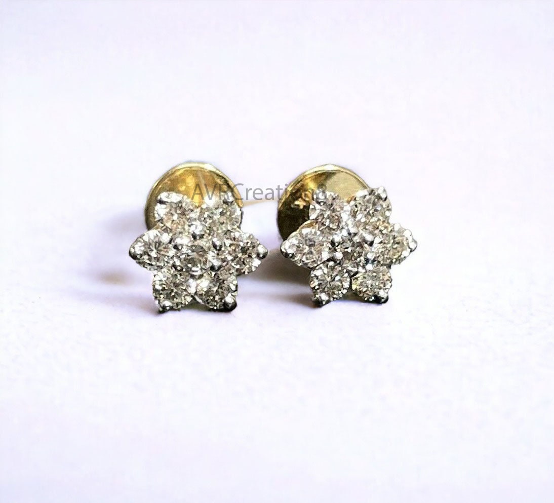 Cluster Diamond Stud Earrings, Flower Stud Earrings For Women, Minimalist Earrings, Small Stud Earrings, Floral Diamond Stud Earrings, Gifts