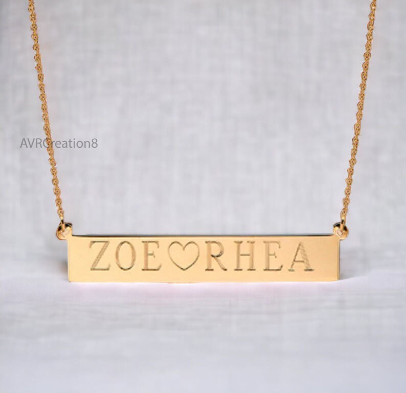 Personalized Minimalist Nameplate Bar Pendant Necklace, 14k Yellow Gold Customized Dainty Pendant, Anniversary Gifts, Mothers Day Gifts