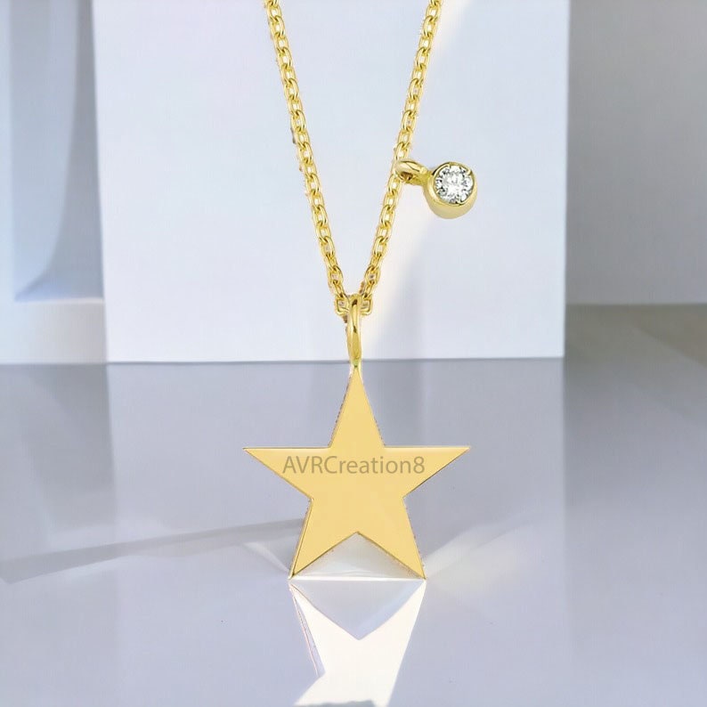 Minimalist Diamond Star Pendant Necklace For Women, 14k Yellow Gold Plated, Daily Wear Pendant, 925 Sterling Silver, Birthday Gifts For Her