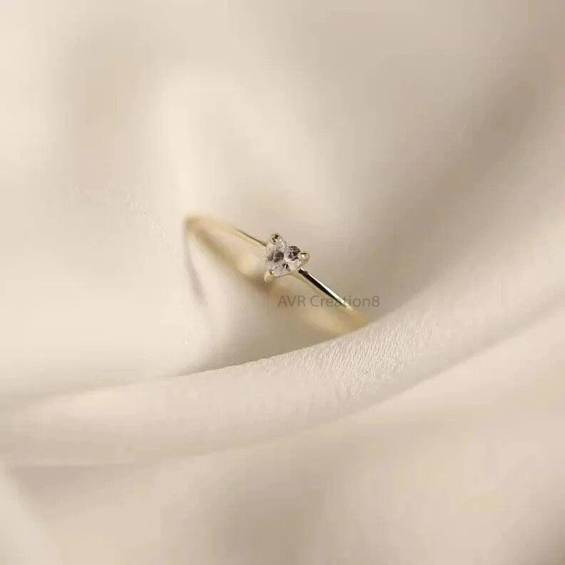 Heart Cut Dainty Diamond Promise Ring, 925 Sterling Silver, Minimalist Diamond Ring, Stackable Ring, Anniversary Gifts, Gifts For Her