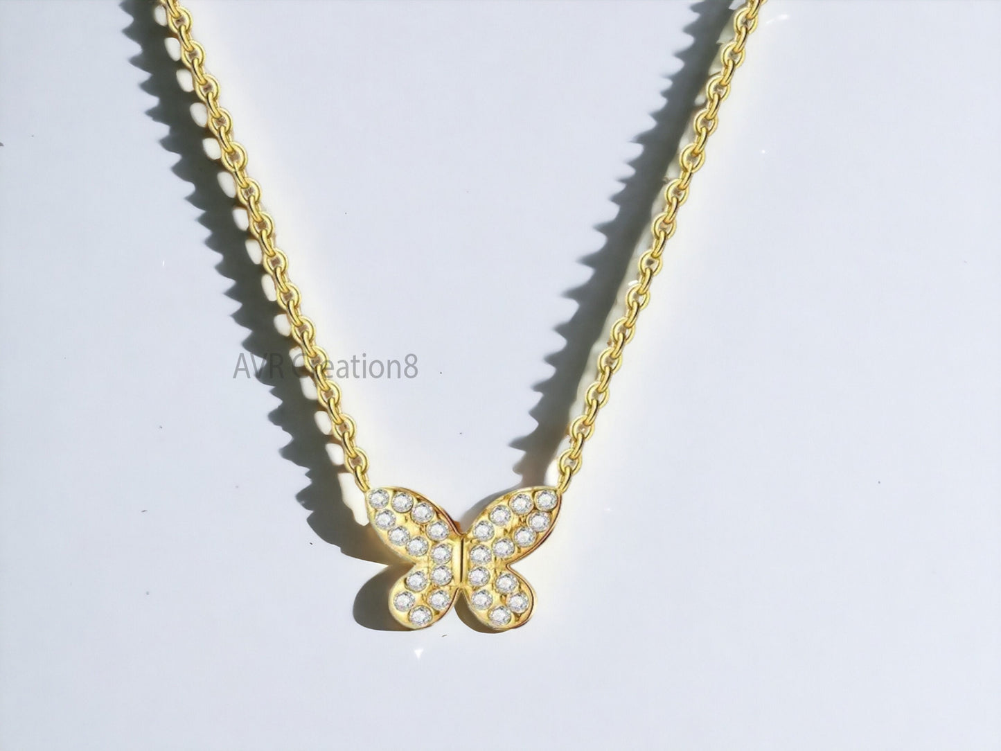 Cluster Diamond Butterfly Shape Pendant Necklace For Women, Dainty Diamond Pendant, Unique Pendant, 925 Sterling Silver, Valentine's Gifts