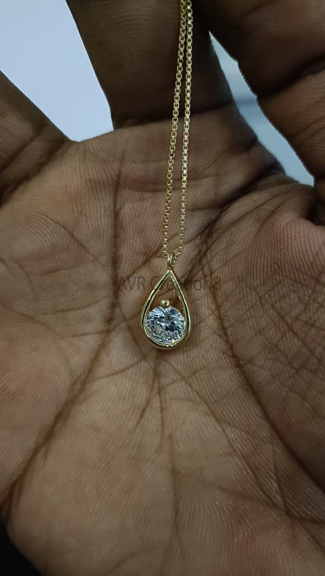 Teardrop Shape Round Cut Diamond Solitaire Pendant Necklace, Daily Use Pendant Necklace, 925 Sterling Silver, Birthday Gifts for Her