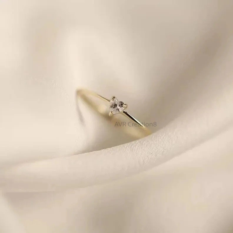 Heart Cut Dainty Diamond Promise Ring, 925 Sterling Silver, Minimalist Diamond Ring, Stackable Ring, Anniversary Gifts, Gifts For Her