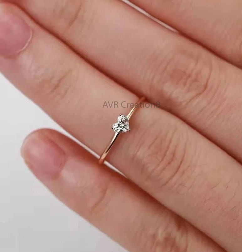 Heart Cut Dainty Diamond Promise Ring, 925 Sterling Silver, Minimalist Diamond Ring, Stackable Ring, Anniversary Gifts, Gifts For Her