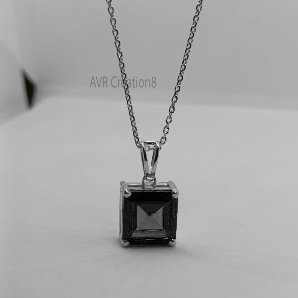 Black Diamond Pendant Necklace For Women, Emerald Cut Gemstone Pendant, Solitaire Diamond Pendant, 925 Sterling Silver, Mothers Day Gifts