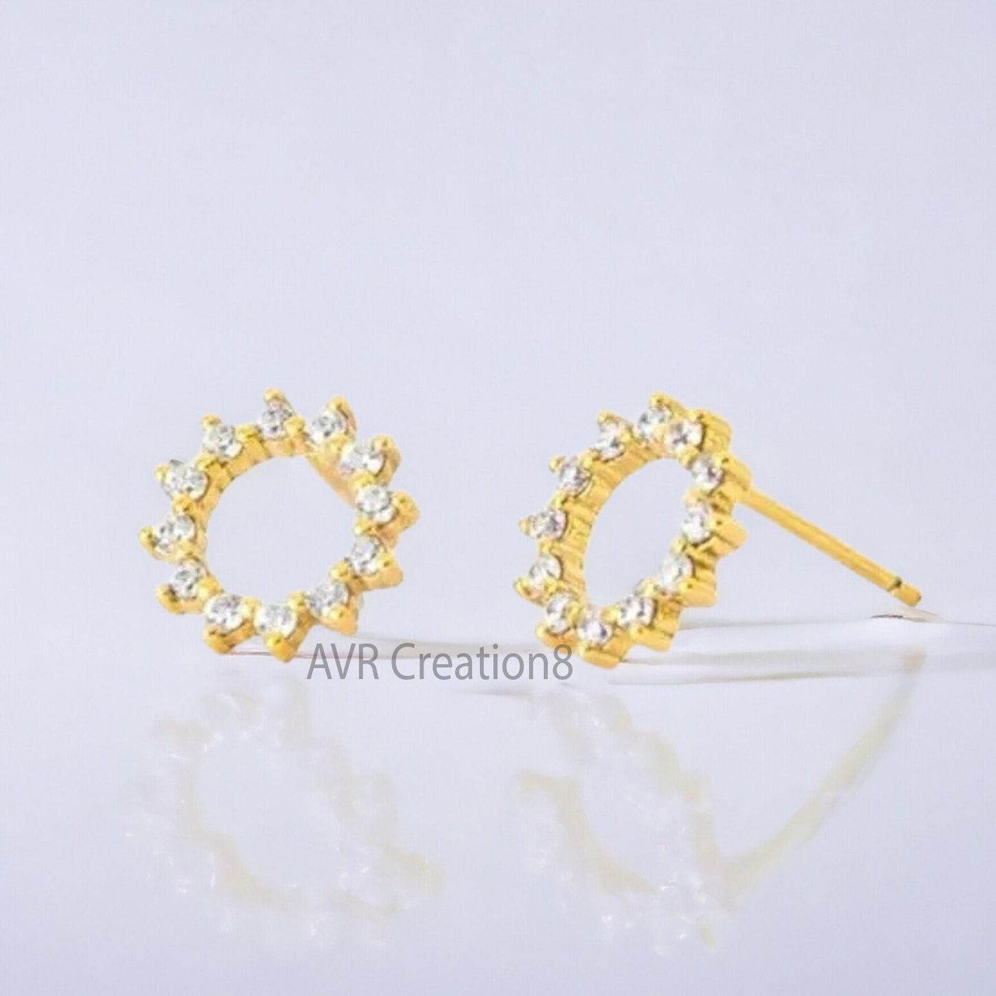 Dainty Diamond Circle Shape Stud Earrings For Women, Round Cut Earring, Minimalist Earrings, 14K Yellow Gold Plated, Birthday Gifts For Her
