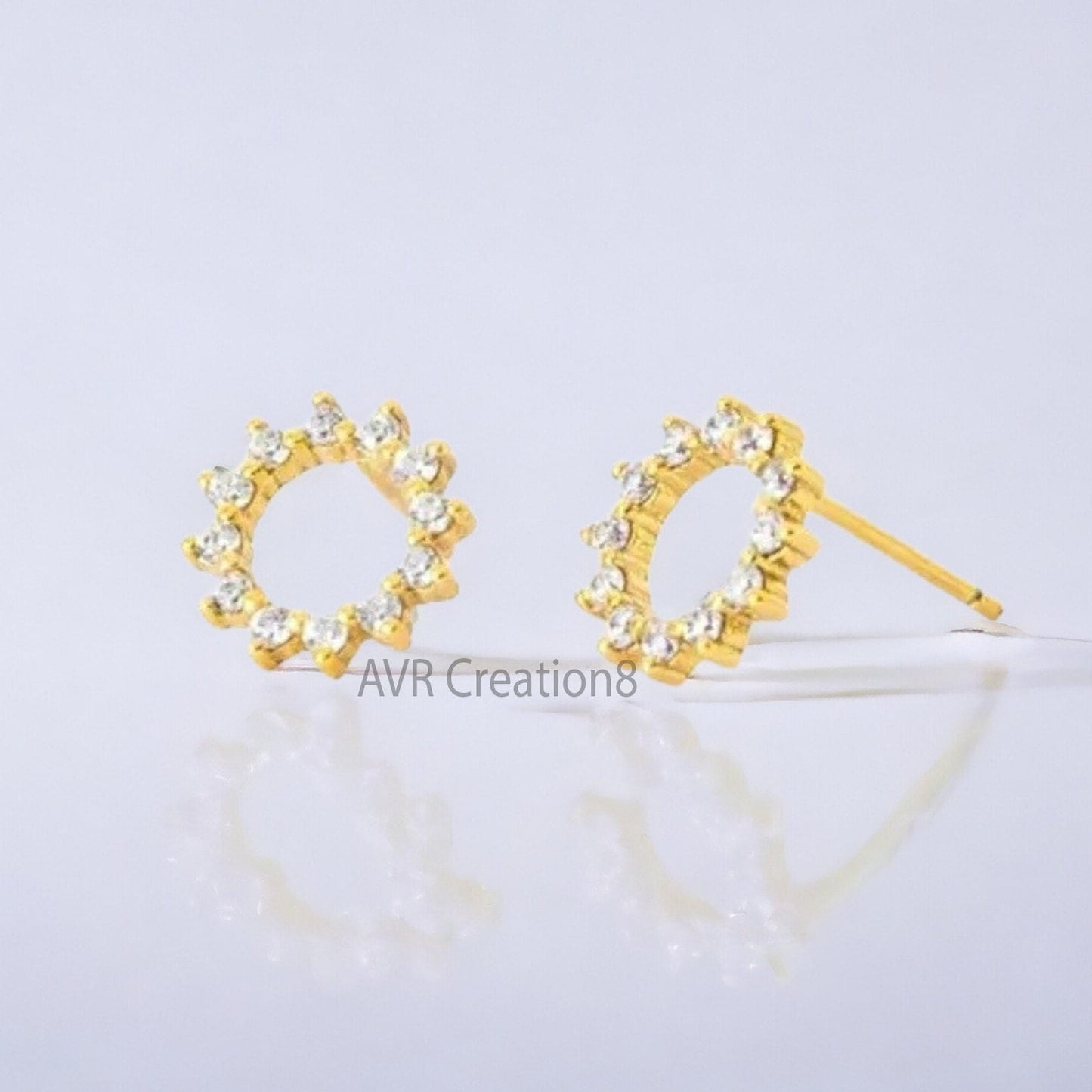 Dainty Diamond Circle Shape Stud Earrings For Women, Round Cut Earring, Minimalist Earrings, 14K Yellow Gold Plated, Birthday Gifts For Her