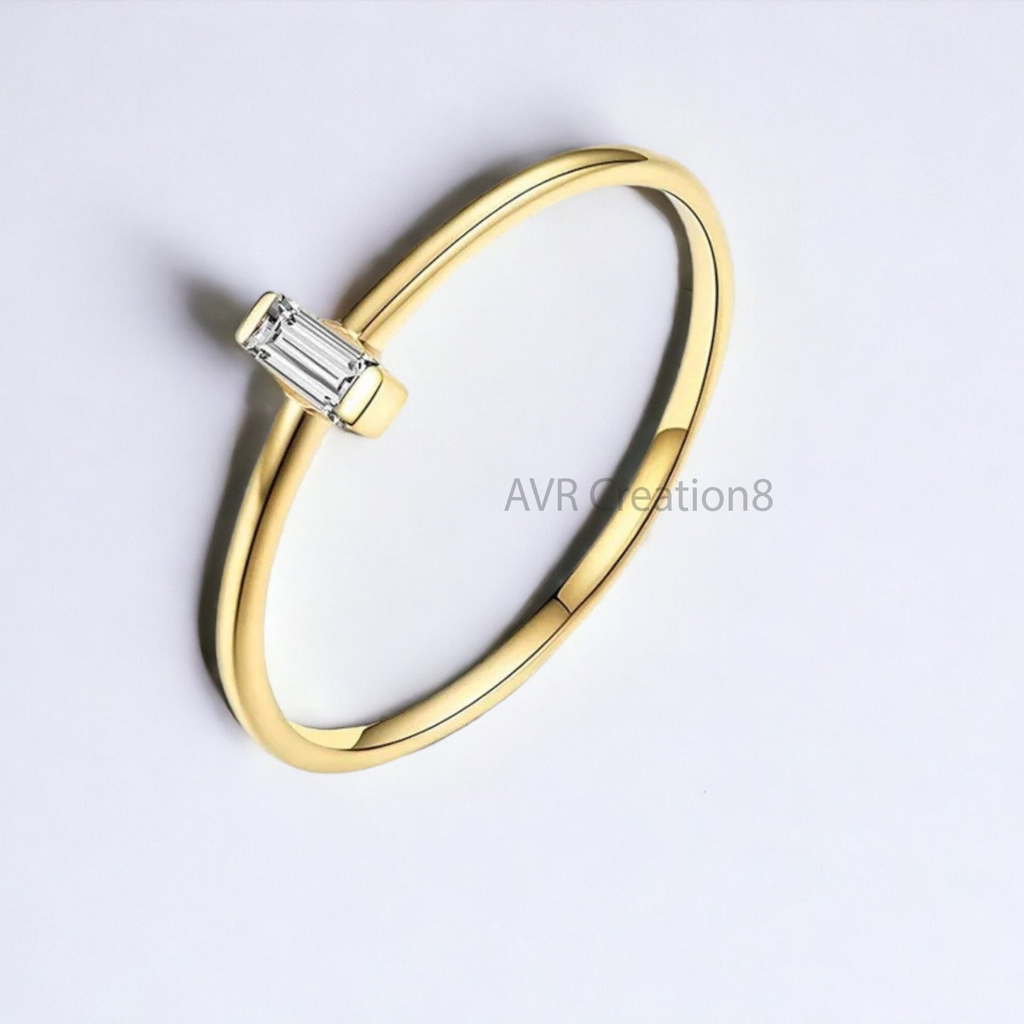 Baguette Diamond Wedding Ring, Single Stone Baguette Cut Diamond Ring, Baguette Minimalist Diamond Promise Ring, Silver Diamond Ring, Gifts