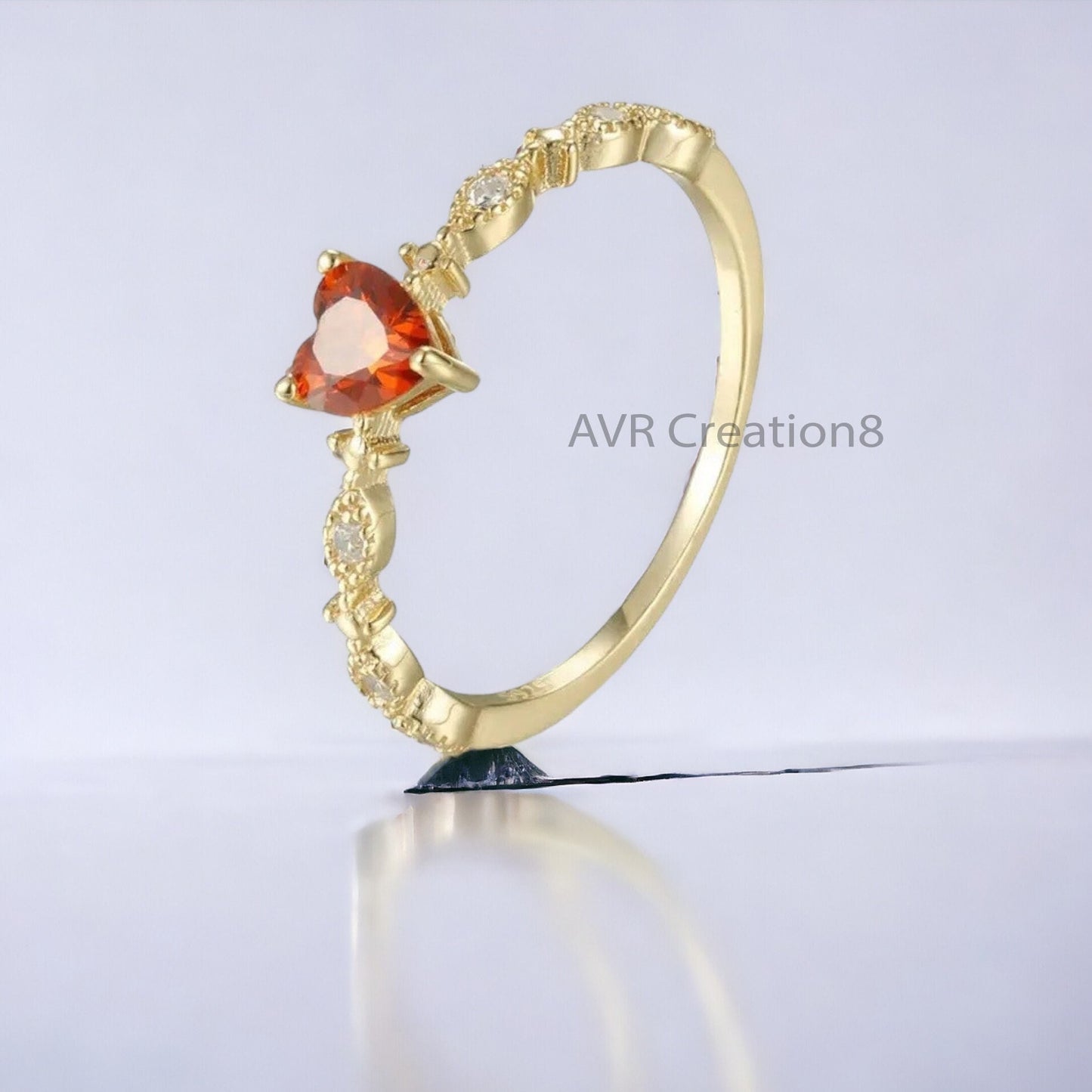 Heart Cut Garnet Anniversary Ring for Women, Diamond Wedding Ring for Women, Minimalist Gemstone Ring, 14K Yellow Gold Plated Diamond Ring