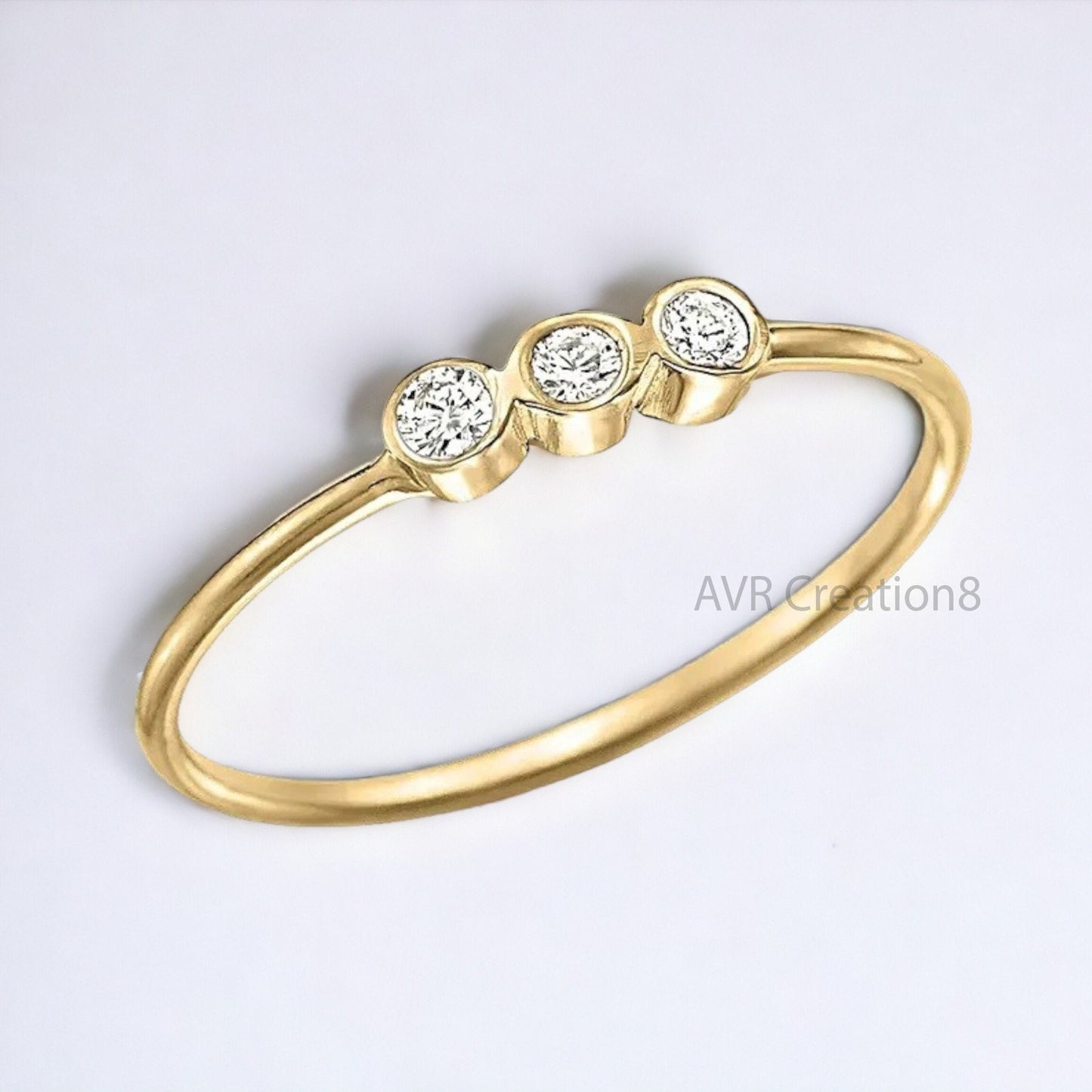 Women Stackable Ring, Three Stone Diamond Ring, Bezel Set Diamond Ring, Diamond Women's Ring, 925 Sterling Silver Ring, Gifts For Girlfriend