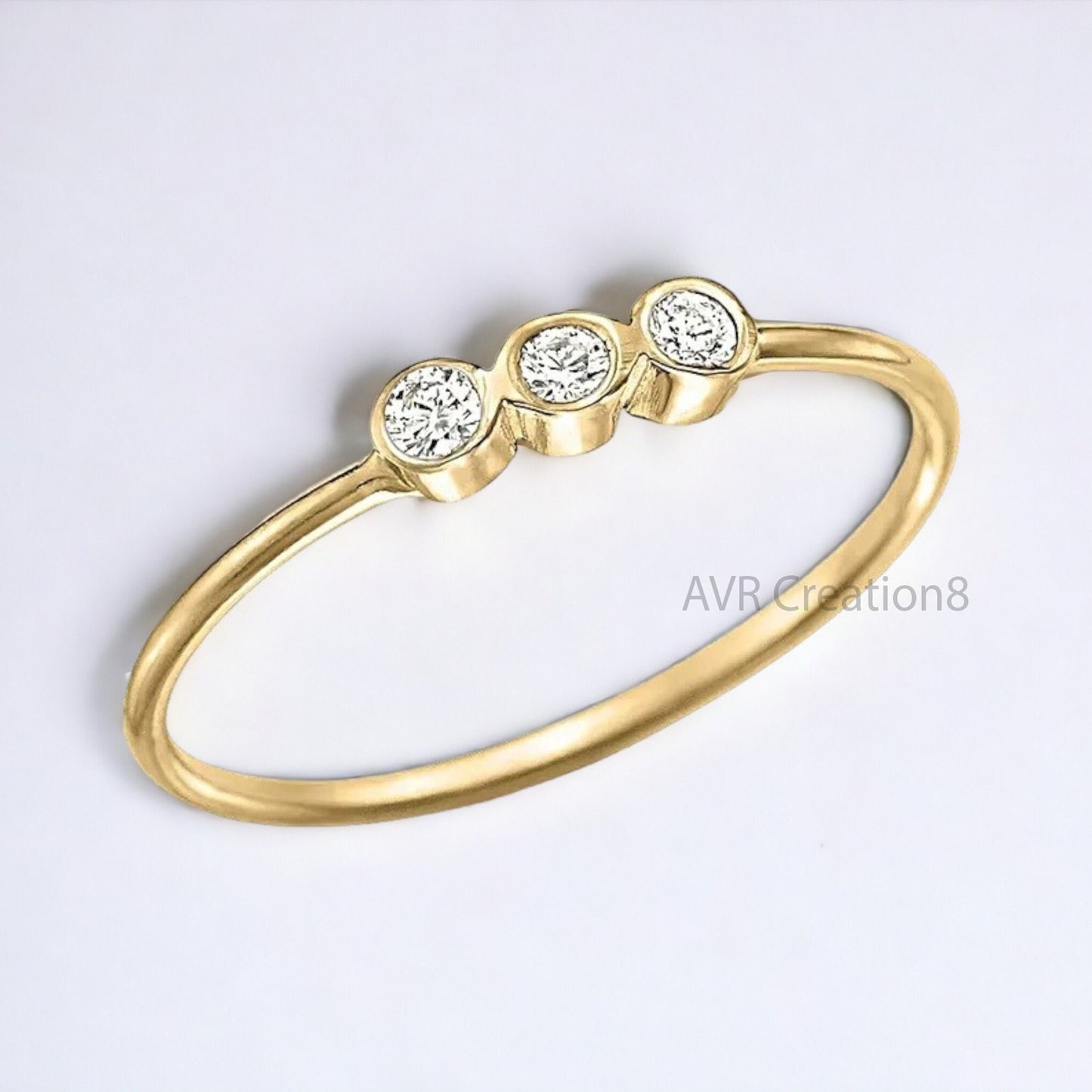 Women Stackable Ring, Three Stone Diamond Ring, Bezel Set Diamond Ring, Diamond Women's Ring, 925 Sterling Silver Ring, Gifts For Girlfriend
