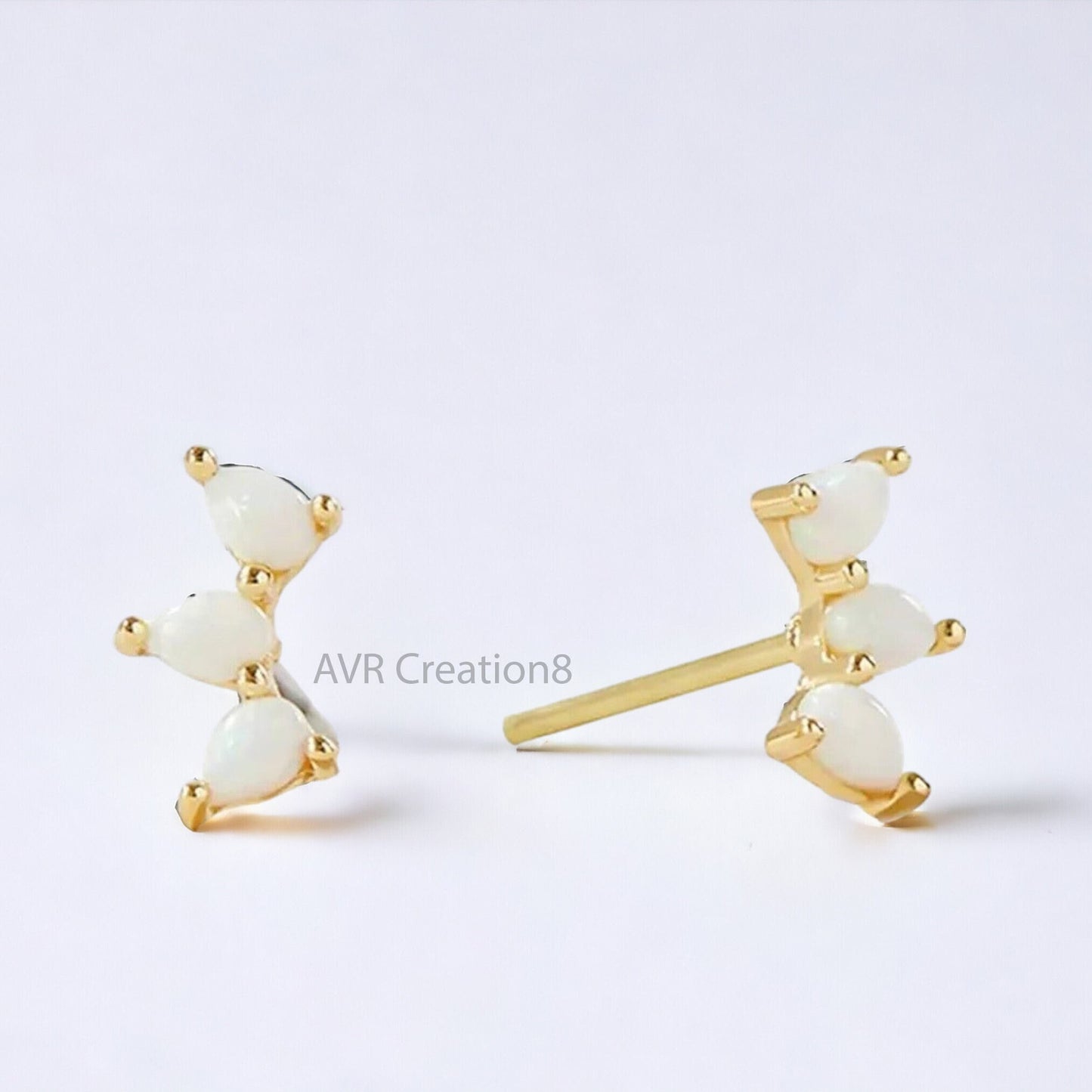Pear Cut Three Opal Diamond Stud Earrings For Women, Daily Use Stud Earring, Minimalist Earrings, 925 Sterling Silver, Gifts For Girlfriend