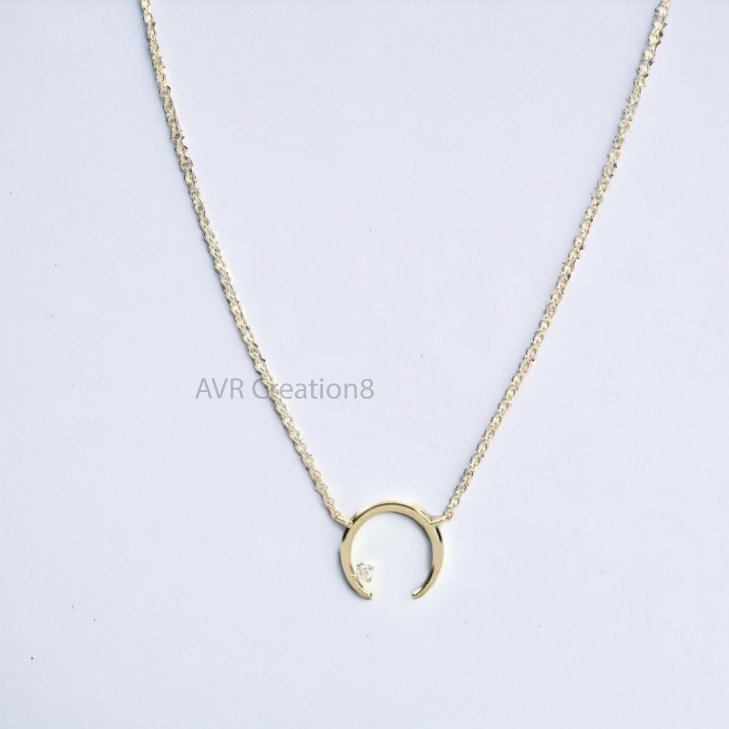 Half Moon Shape Dainty Diamond Necklace Pendant For Her, Diamond Pendant, Daily Use Pendant, 925 Sterling Silver, Anniversary Gifts