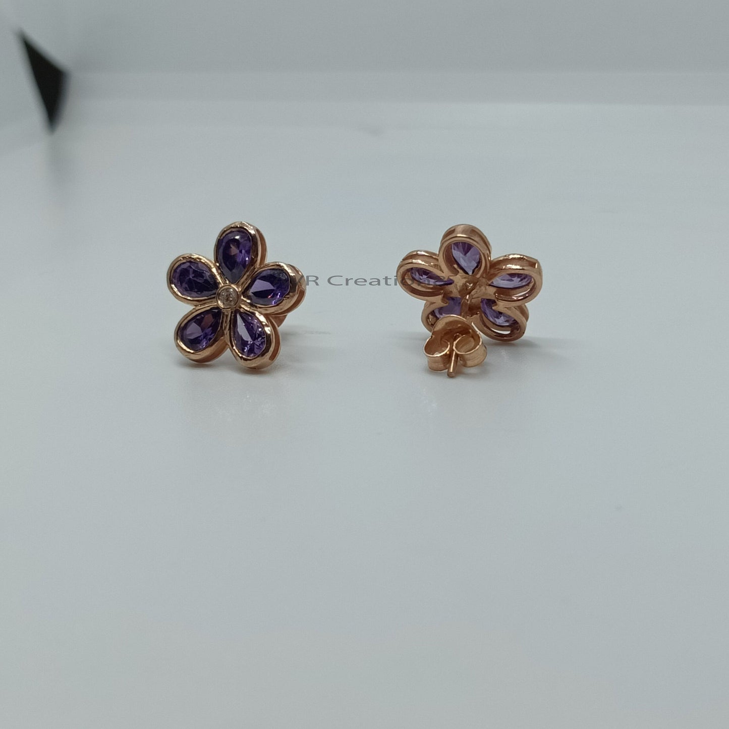 Purple Amethyst Flower Stud Earrings | Flower Shape Stud | 925 Sterling Silver | Pushback Earrings | Minimalist Earrings | Anniversary Gifts