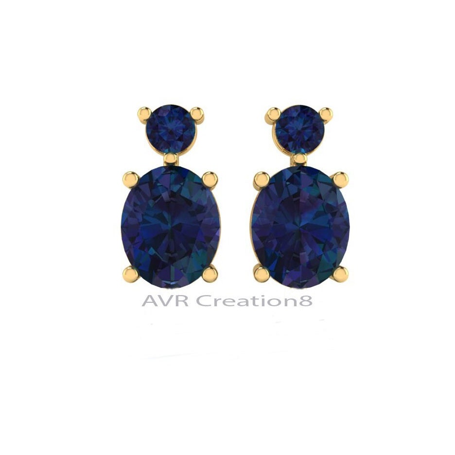 Oval Blue Sapphire Dangle Earrings, Sapphire Drop Earrings, September Birthstone Earrings, Gifts For Mom, Earrings For Women, Blue Gemstone
