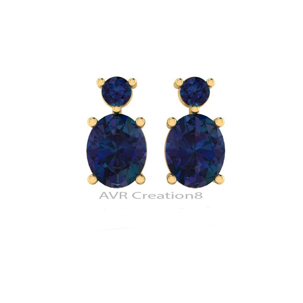 Oval Blue Sapphire Dangle Earrings, Sapphire Drop Earrings, September Birthstone Earrings, Gifts For Mom, Earrings For Women, Blue Gemstone