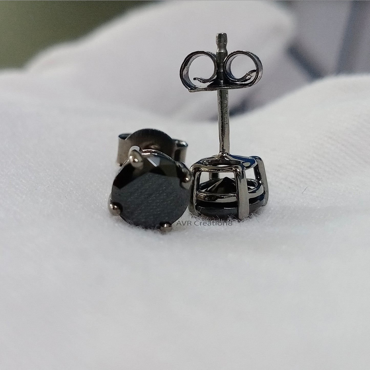 Black Diamond Solitaire Stud Earrings, Round Cut Diamond Stud Earrings, Gift For Girlfriend, 925 Sterling Silver, Earrings For Women