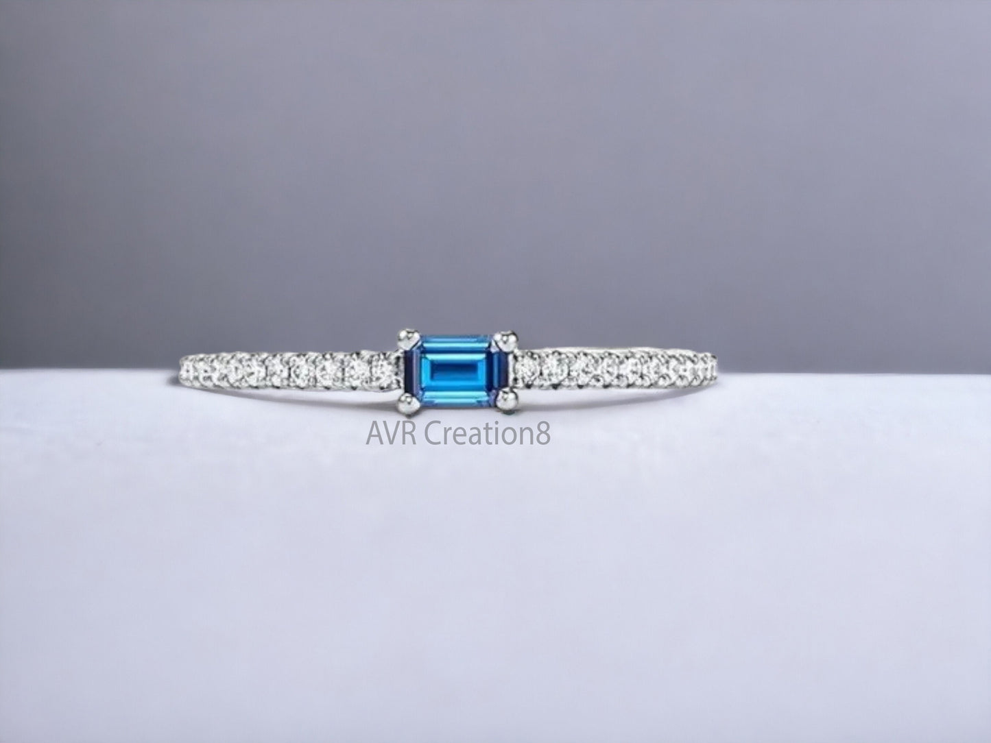 Baguette Blue Topaz Ring | Emerald Cut Blue Gemstone Ring | Sterling Silver Band | December Birthstone | Dainty Stacking Ring | Gift For Her