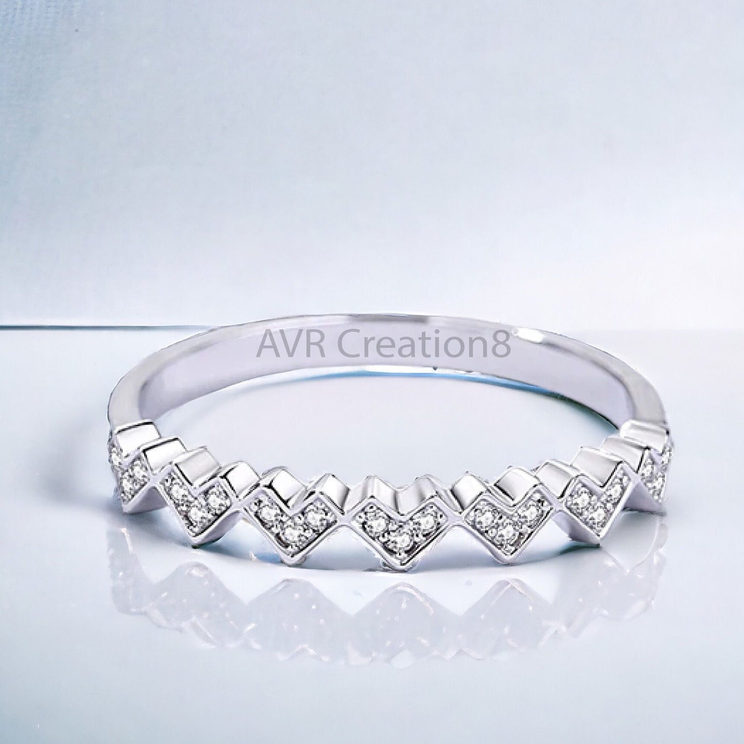 Dainty Diamond Engagement Ring Band, Heart Shape Diamond Ring Band, Half Eternity Band, 925 Sterling Silver Ring, Mothers Day Gifts