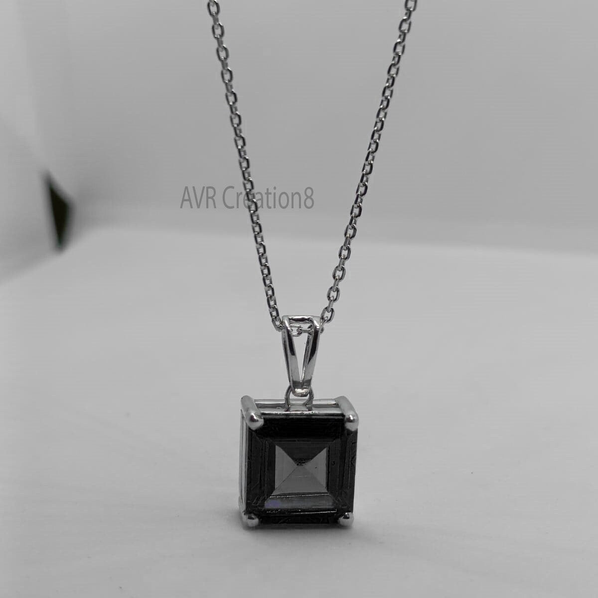 Black Diamond Pendant Necklace For Women, Emerald Cut Gemstone Pendant, Solitaire Diamond Pendant, 925 Sterling Silver, Mothers Day Gifts