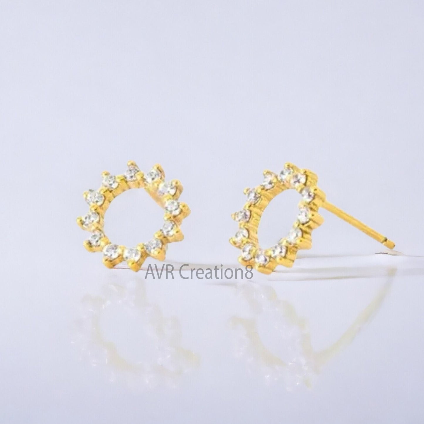 Dainty Diamond Circle Shape Stud Earrings For Women, Round Cut Earring, Minimalist Earrings, 14K Yellow Gold Plated, Birthday Gifts For Her