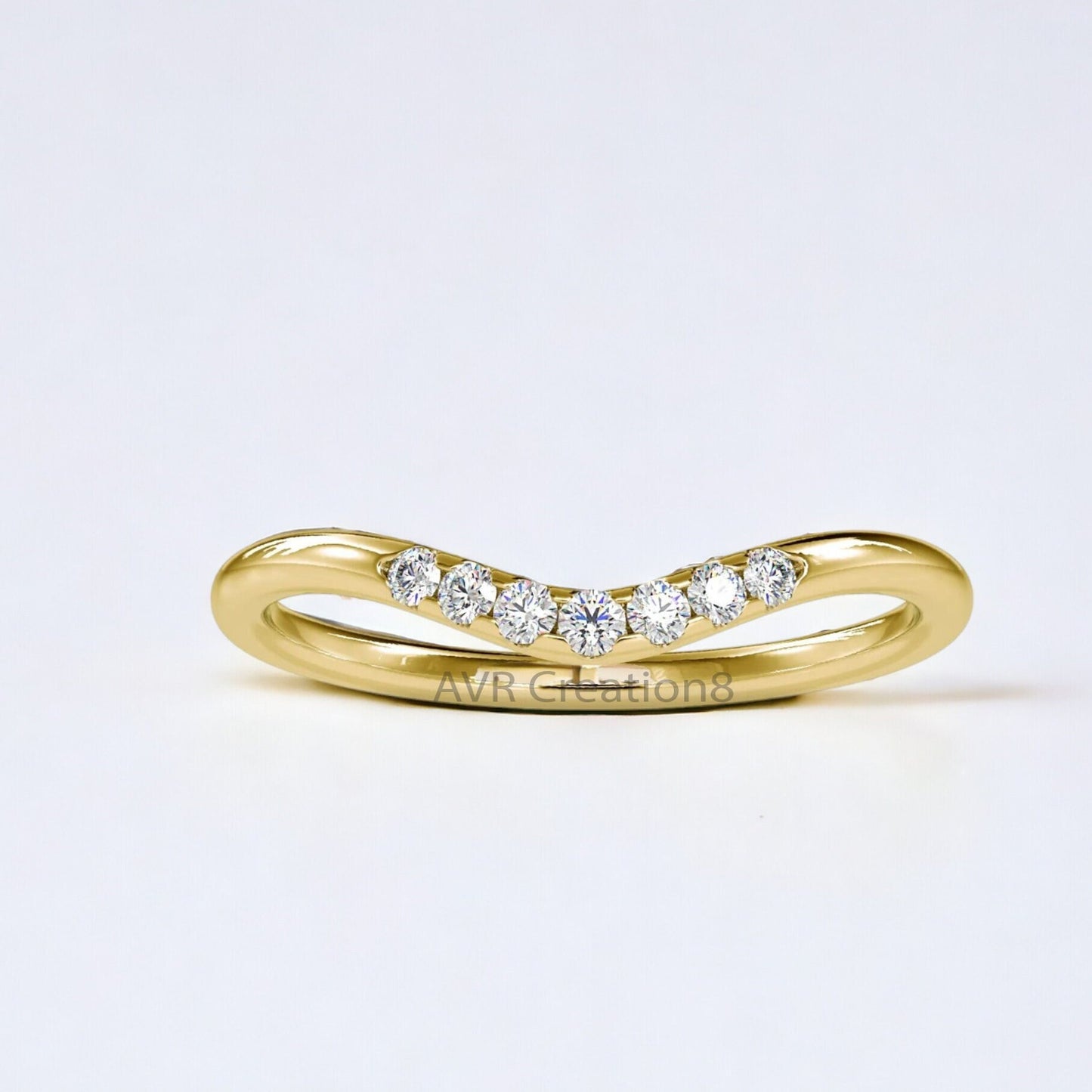 Curved Diamond Ring, Minimalist "V" Shape Diamond Wedding Ring, 14k Yellow Gold Stackable Band, Gift for Women, Anniversary Wedding Band