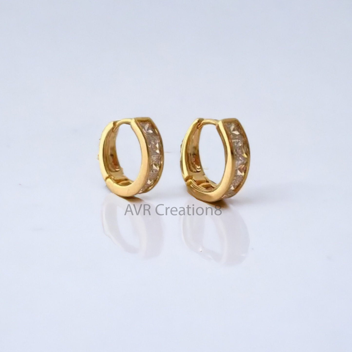 Princess Cut Dainty Diamond Huggie Hoop Earrings, Daily Use Earrings, Minimalist Earrings, 14K Yellow Gold Plated, Birthday Gifts For Women