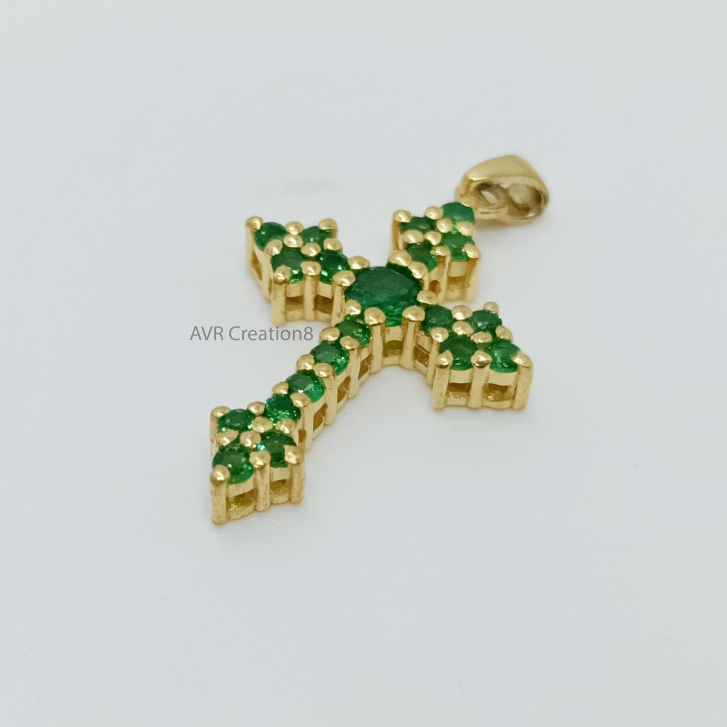 Green Emerald Cross Necklace Pendant | May Birthstone Pendant | 14K Yellow Gold Plated | Gemstone Pendant | Anniversary Gifts For Women