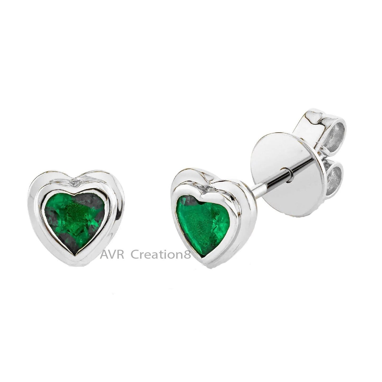 Heart Cut Created Green Emerlad Stud Earrings, Heart Shape Emerlad Birthstone Studs Gift For Her, 14K White Gold Plated, Anniversary Gifts