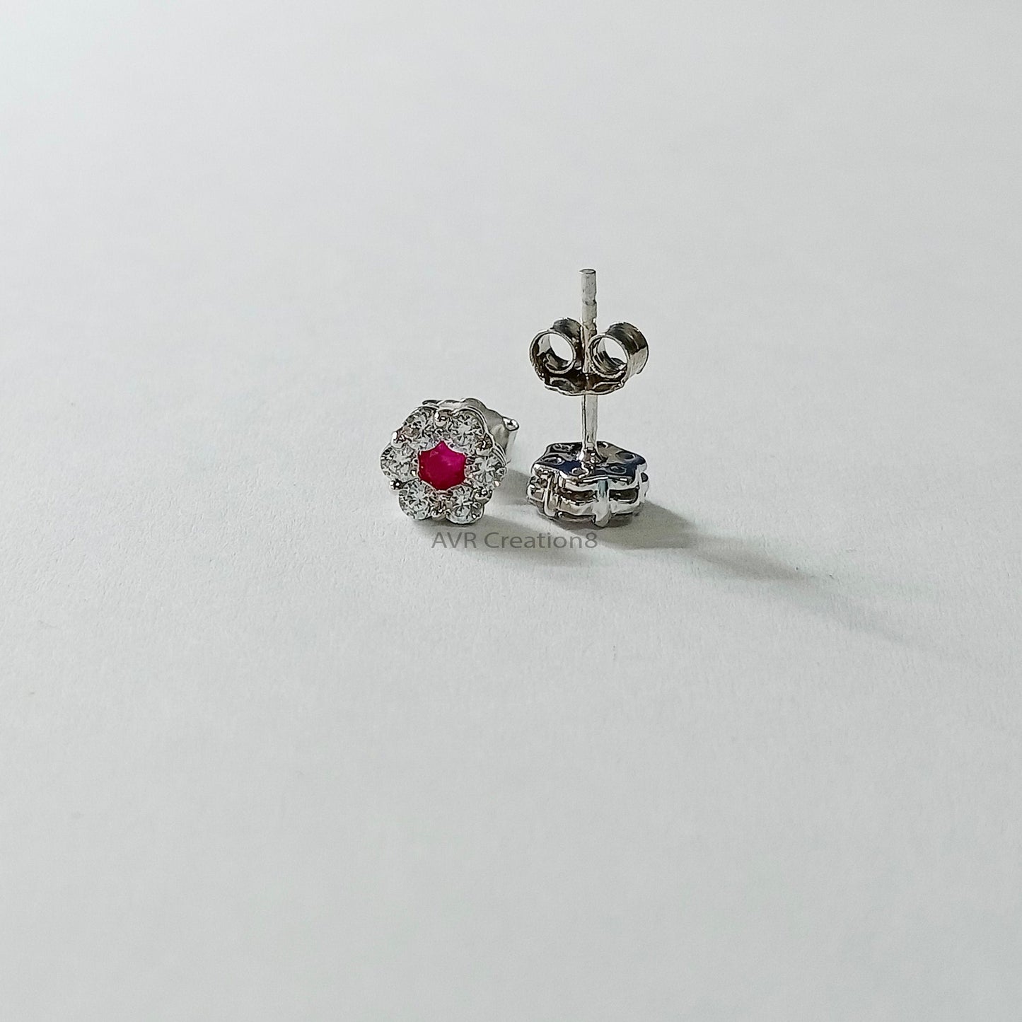 Dainty Stud Earrings, Ruby & Diamond Halo Stud Earrings, Flower Stud Earrings, Diamond Earrings, Gemstone Earrings, Anniversary Gift For Her
