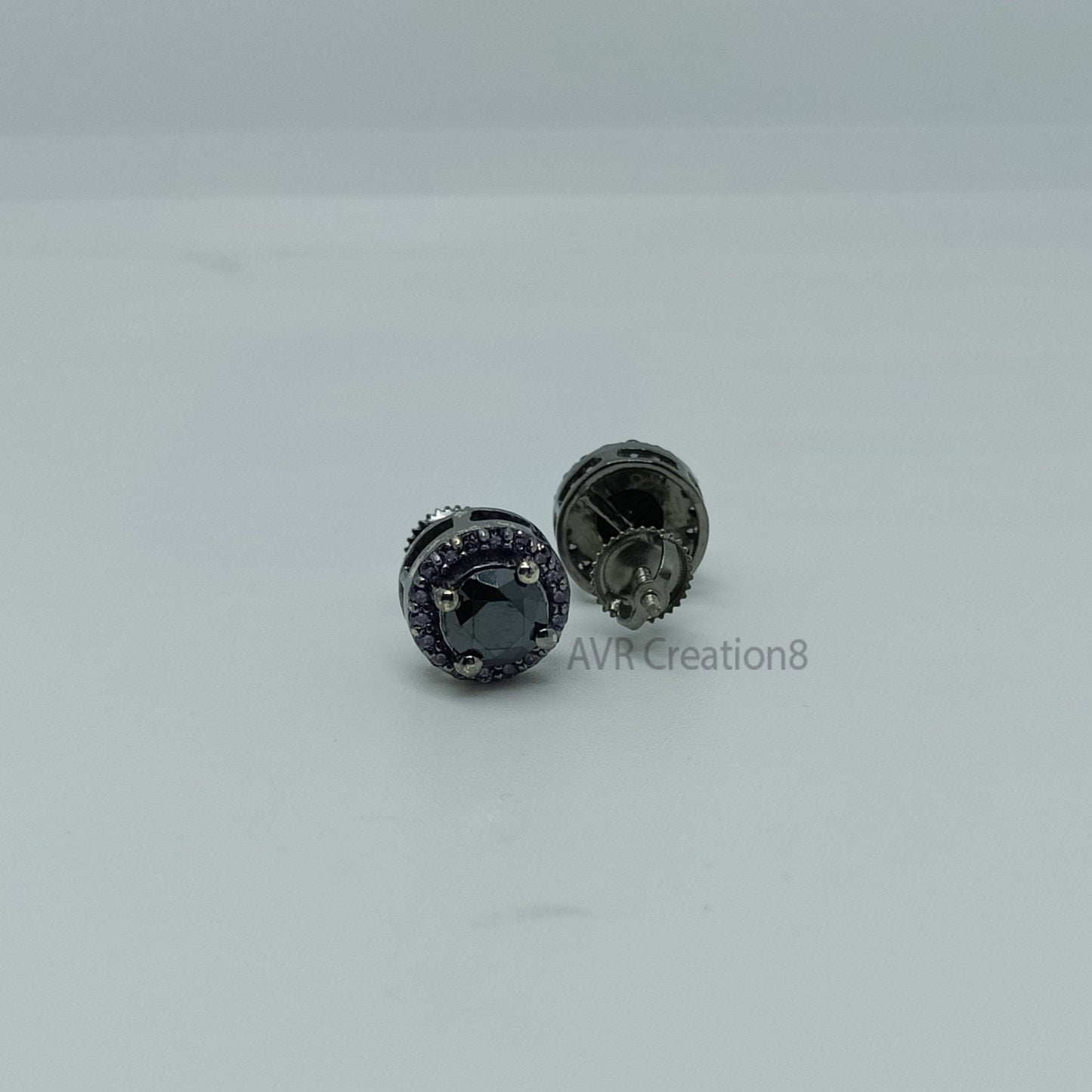 Black Diamond & Purple Amethyst Halo Gemstone Stud Earrings | Round Cut Stud Earrings | Minimalist Handmade Earrings | Anniversary Gifts