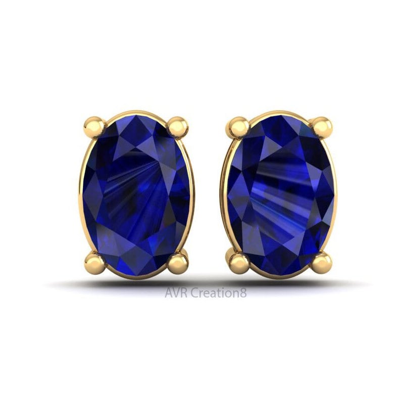 Oval Cut Blue Sapphire Stud Earrings, Gemstone Stud Earrings, Oval Cut Blue Sapphire Women Earrings, 925 Sterling Silver, Anniversary Gift