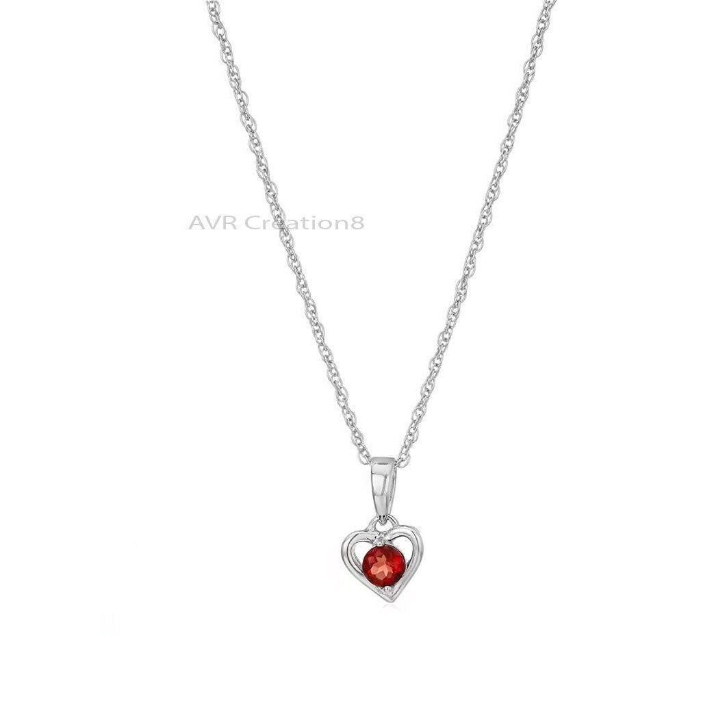 Red Garnet Heart Pendant Necklace, Red Gemstone Pendant, 14K White Gold Plated, Handmade Pendant Necklace, Pendant For Women, Gifts For Her
