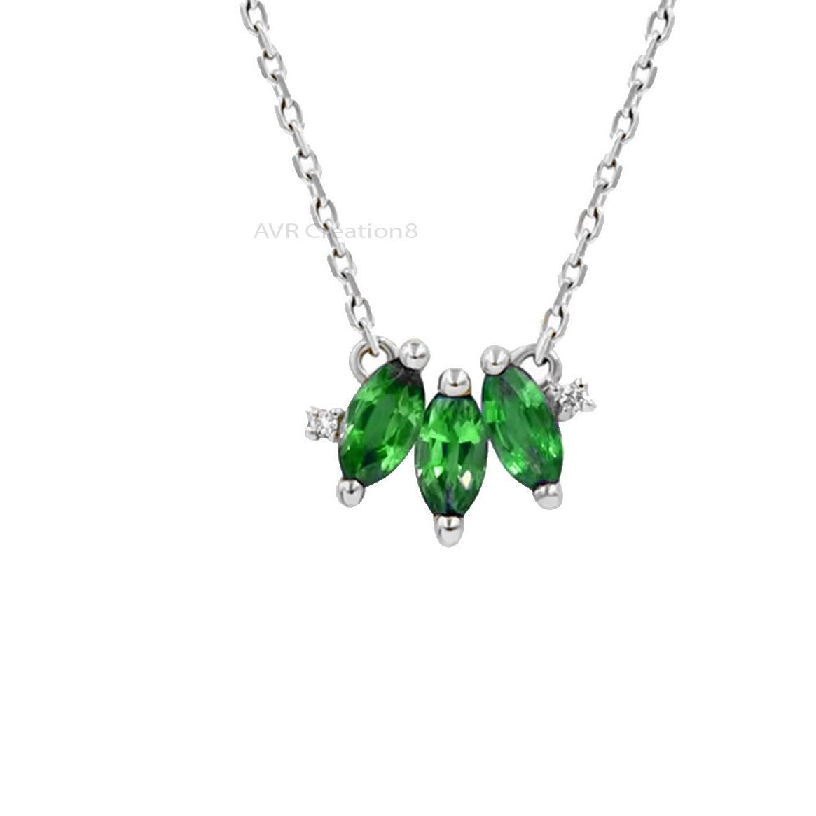 Marquise Cut Emerald Pendant Necklace, Three Marquise Pendant, Necklace with chain, 925 Sterling Silver, Pendant For Women, Anniversary Gift