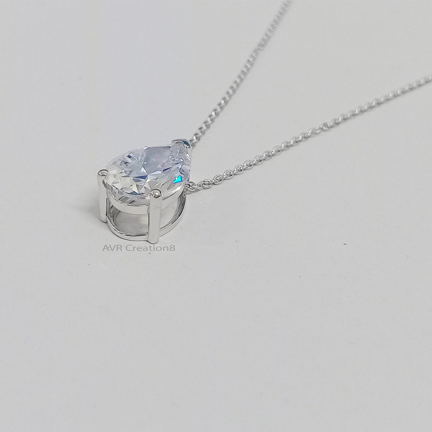 Teardrop Pendant Necklace with chain, Pear Cut Solitaire Pendant, 925 Sterling Silver, Single Stone Pendant, Pendant For Girl, Gifts For Her