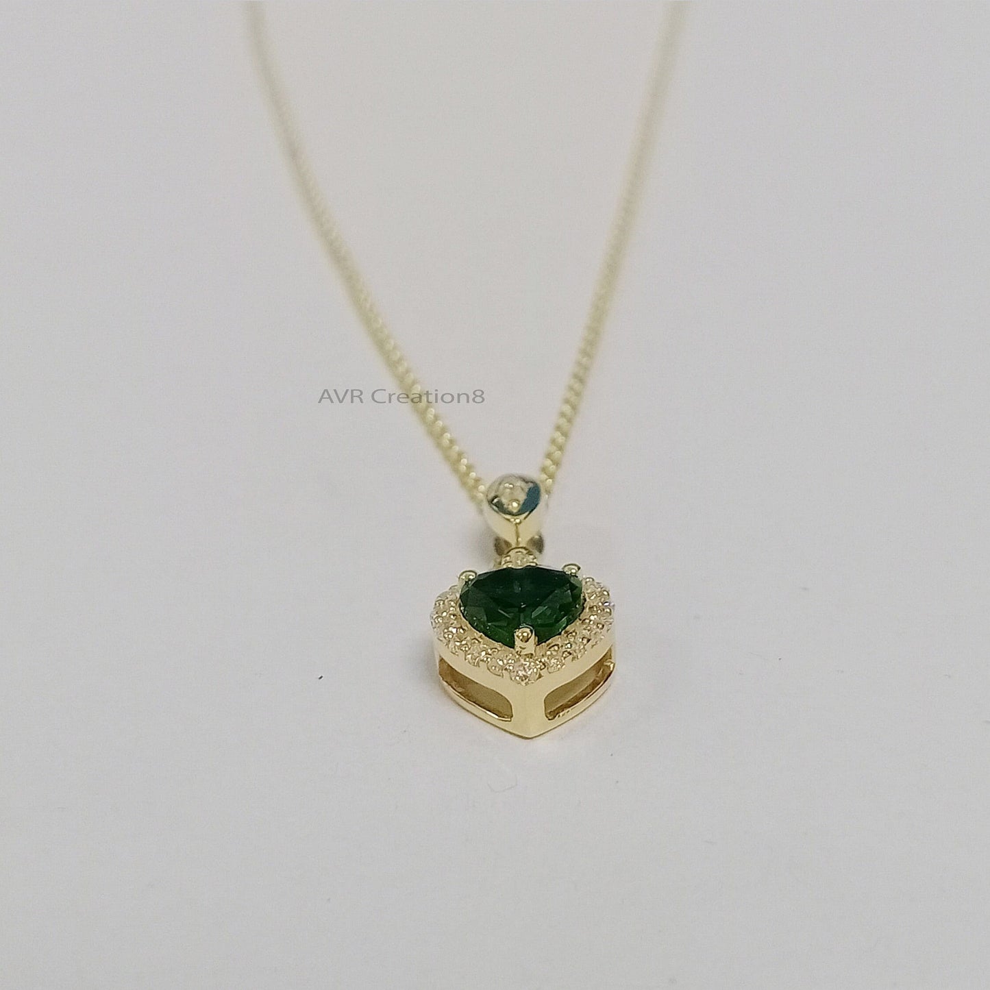 Green Emerald Heart Necklace, Gold Heart Pendant, Dainty Gemstone Halo Necklace, May Birthstone Gift, Romantic Anniversary Gift for Her