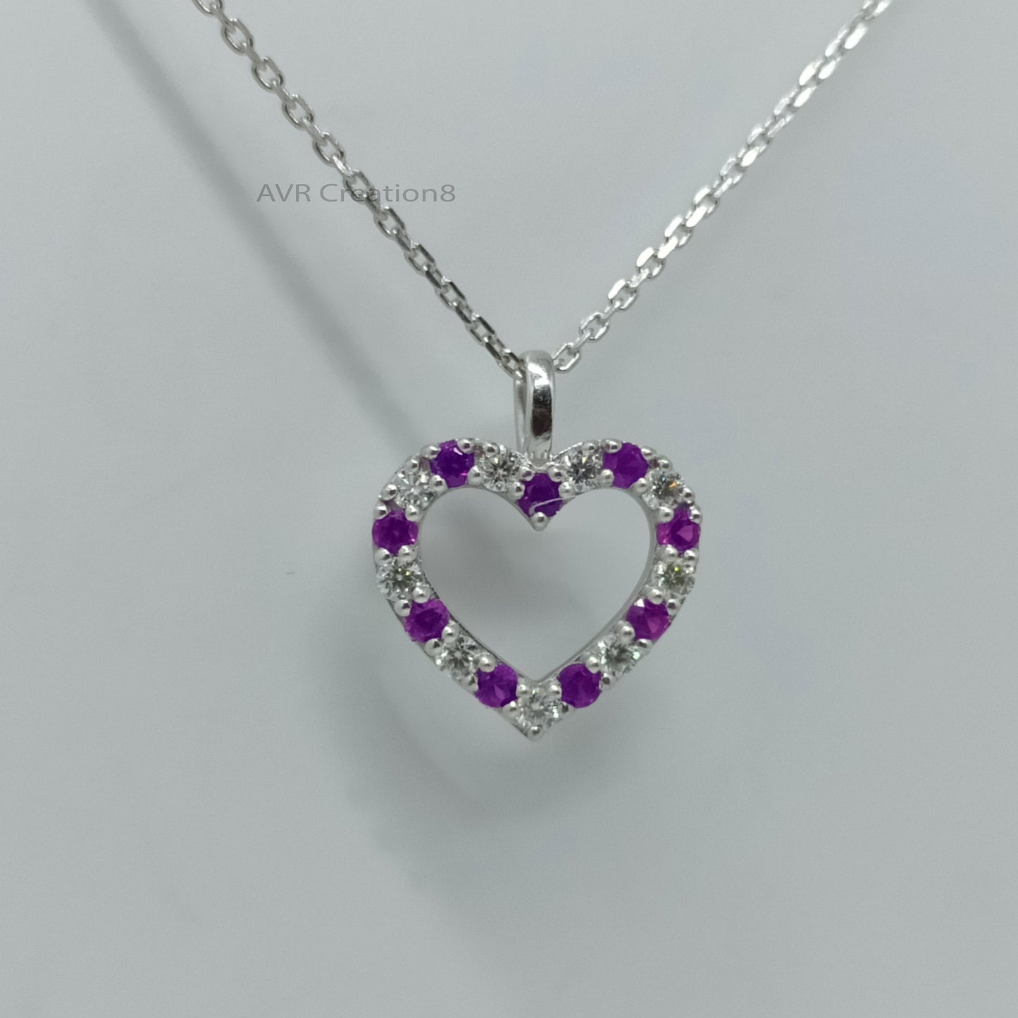 Heart Amethyst Women's Necklace Pendant, Purple Gemstone Pendant, Open Amethyst & Diamond Necklace, 925 Sterling Silver, Gift For Girlfriend