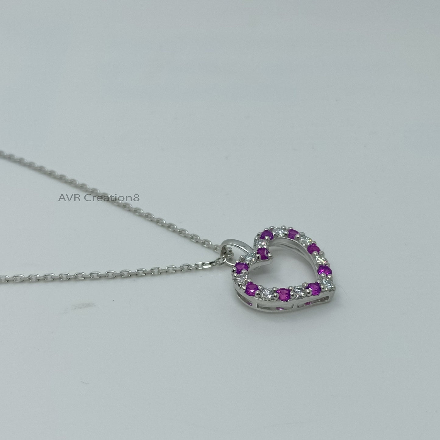 Heart Amethyst Women's Necklace Pendant, Purple Gemstone Pendant, Open Amethyst & Diamond Necklace, 925 Sterling Silver, Gift For Girlfriend