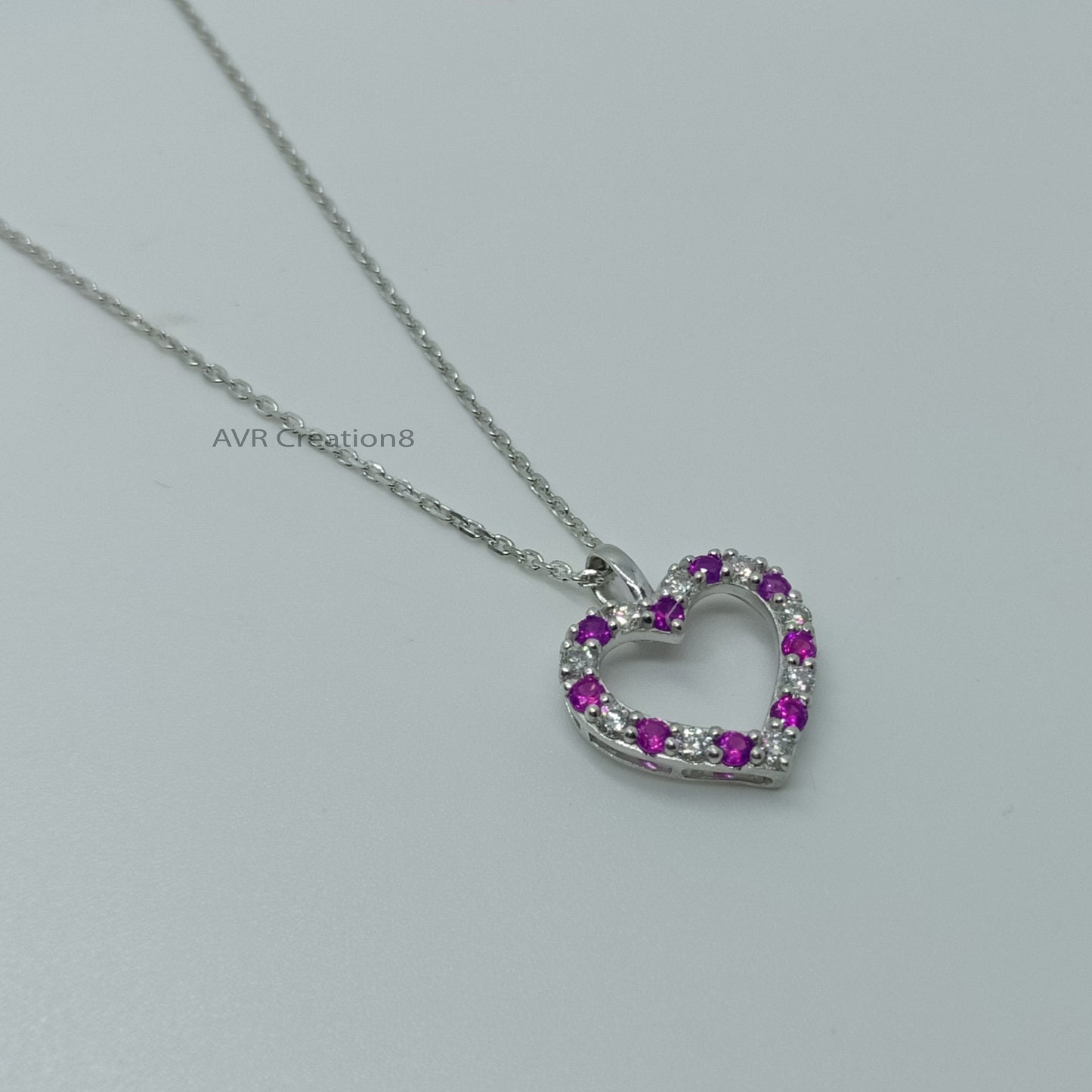 Heart Amethyst Women's Necklace Pendant, Purple Gemstone Pendant, Open Amethyst & Diamond Necklace, 925 Sterling Silver, Gift For Girlfriend