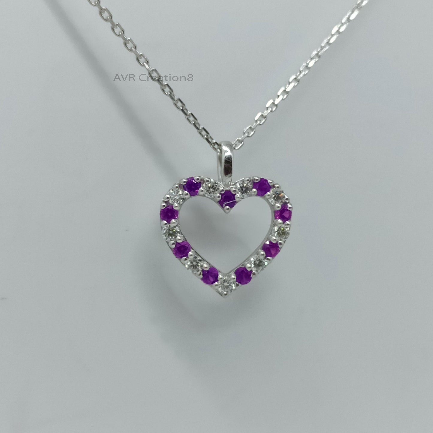 Heart Amethyst Women's Necklace Pendant, Purple Gemstone Pendant, Open Amethyst & Diamond Necklace, 925 Sterling Silver, Gift For Girlfriend