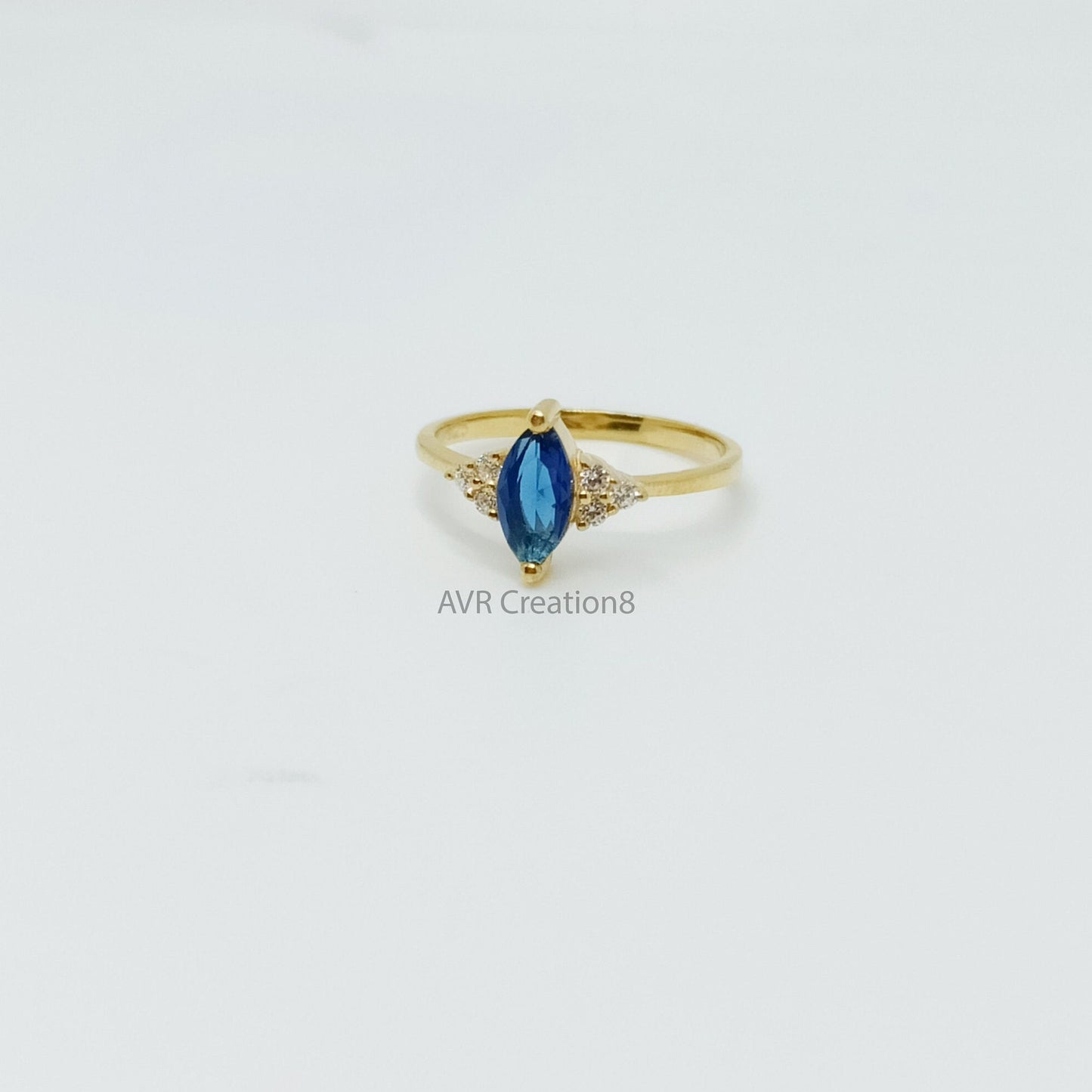 Marquise Blue Moissanite Ring | Sapphire Blue Ring | 14k Gold Plated 925 Sterling Silver | Cluster Accent Ring | Promise Ring | Gift For Her