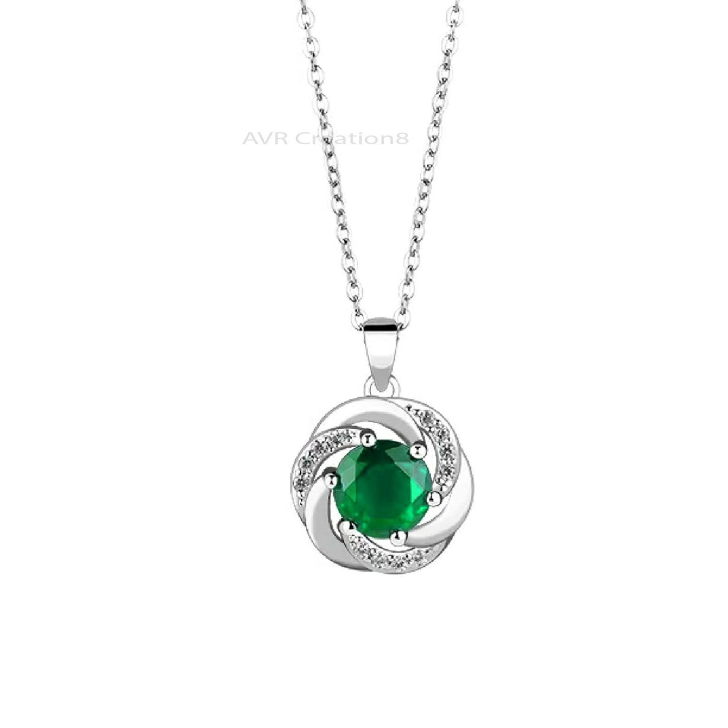 Green Emerald & Diamond Necklace Pendant For Her, May Gemstone Pendant, Minimalist Diamond Pendant, 14K White Gold Plated, Anniversary Gifts