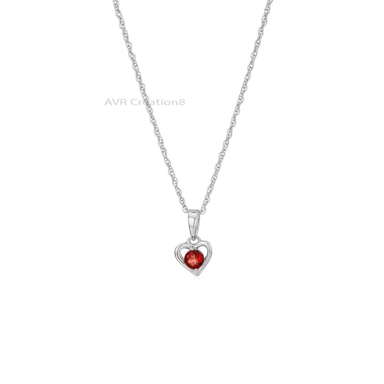 Red Garnet Heart Pendant Necklace, Red Gemstone Pendant, 14K White Gold Plated, Handmade Pendant Necklace, Pendant For Women, Gifts For Her
