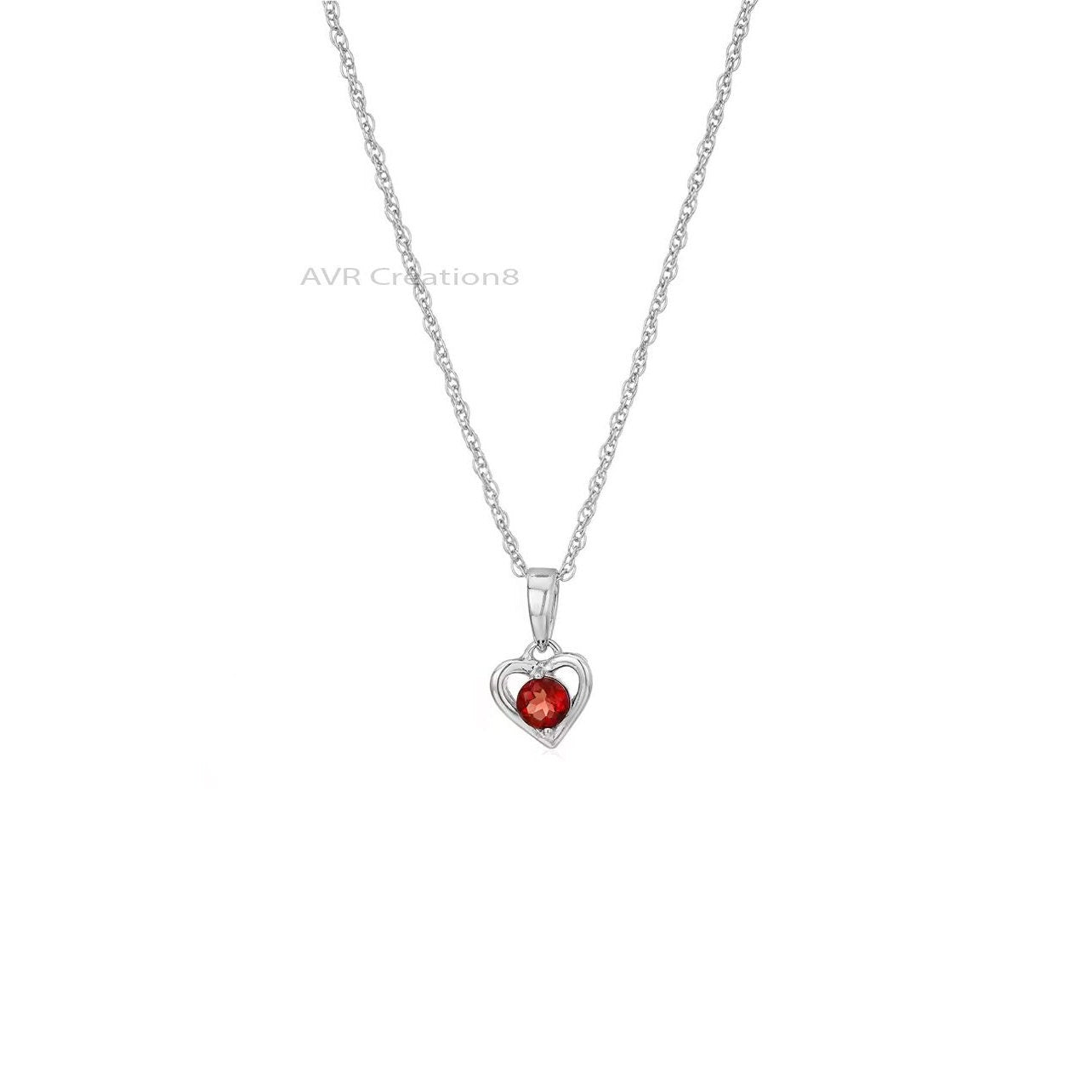 Red Garnet Heart Pendant Necklace, Red Gemstone Pendant, 14K White Gold Plated, Handmade Pendant Necklace, Pendant For Women, Gifts For Her