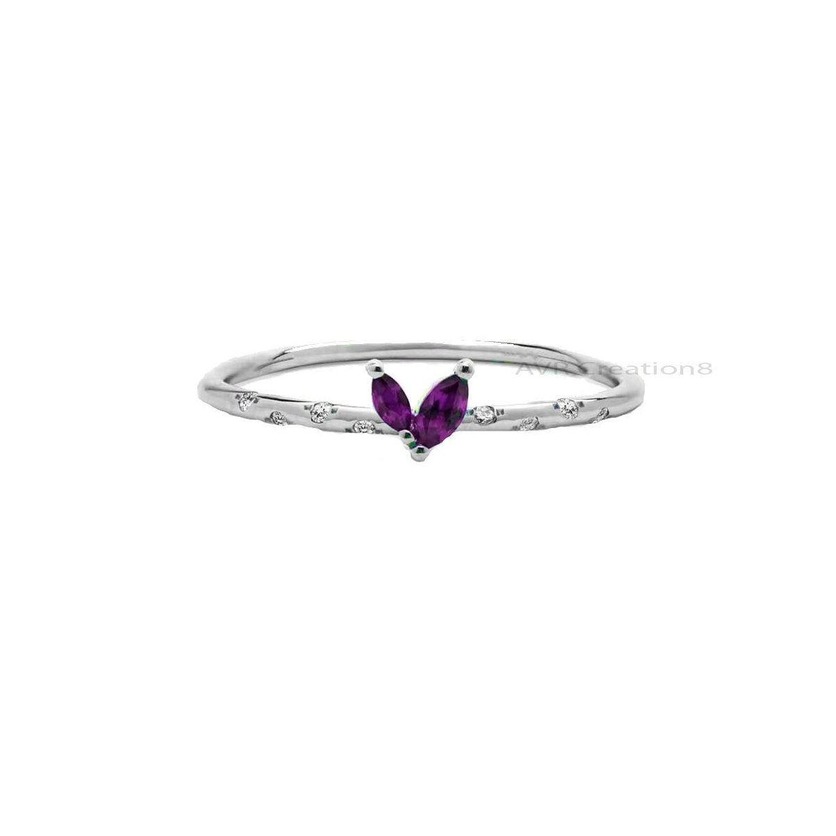 Marquise Cut Purple Amethyst Engagement Ring, Stackable Ring, Gemstone Ring, 925 Sterling Silver, Mother's Day Gifts, Gifts For Girlfriend
